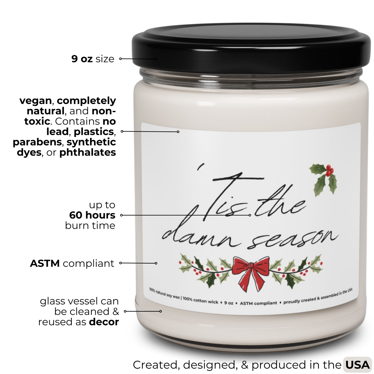 'Tis the Season' Premium 100% Natural Soy Scented Candle